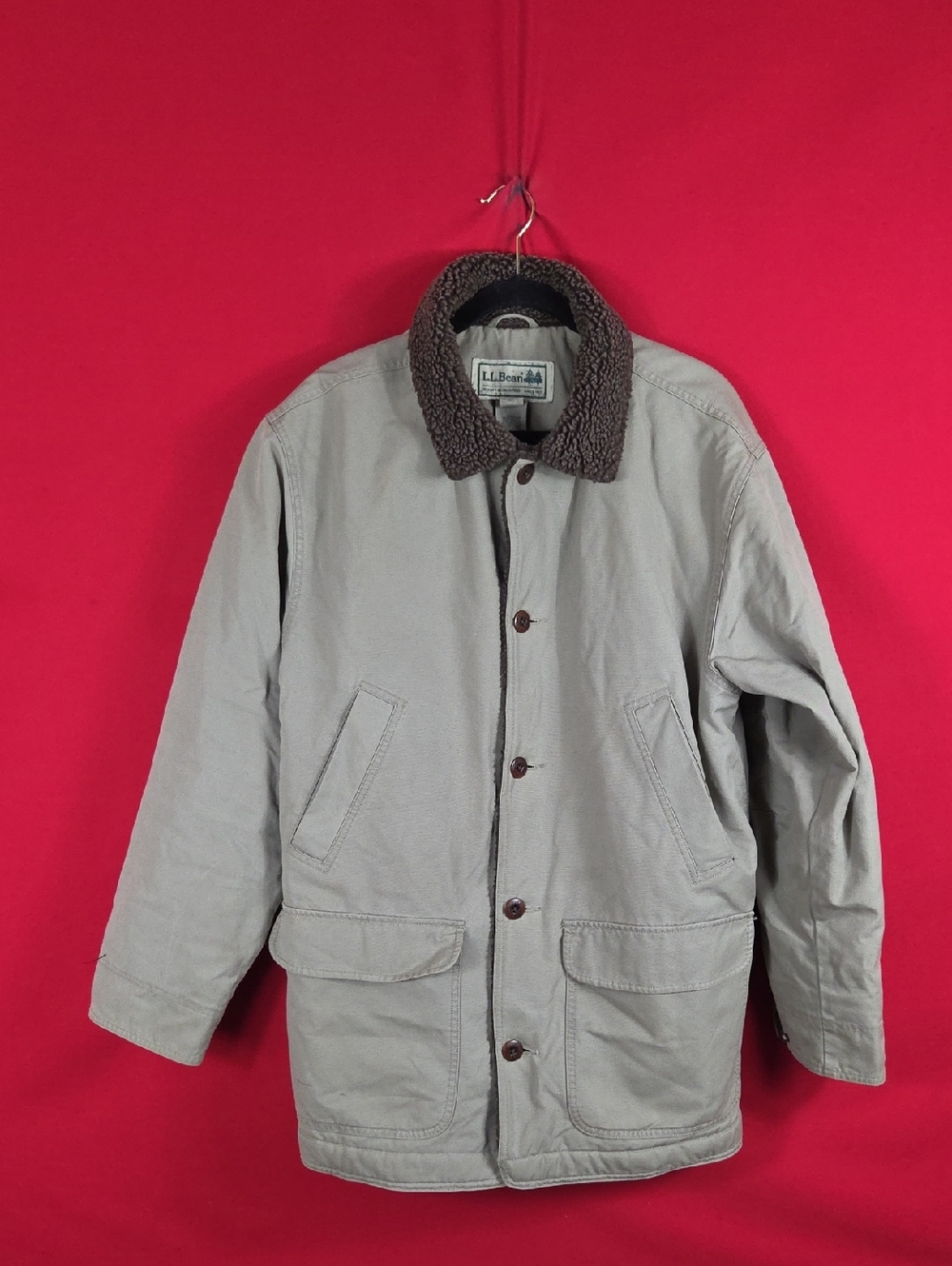 L.L. BEAN Vintage‎ Chore Barn Coat Sherpa Lined Mens Size Large Tall Khaki